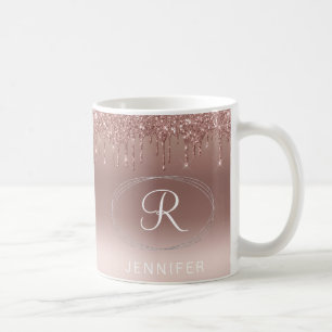 Rose Gold and Silver Glitter Monogram Coffee Mug