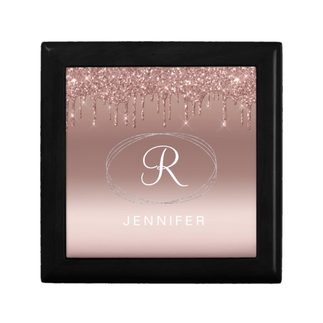 Rose Gold and Silver Glitter Monogram  Gift Box (Front)