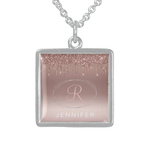 Rose Gold and Silver Glitter Monogram Necklace