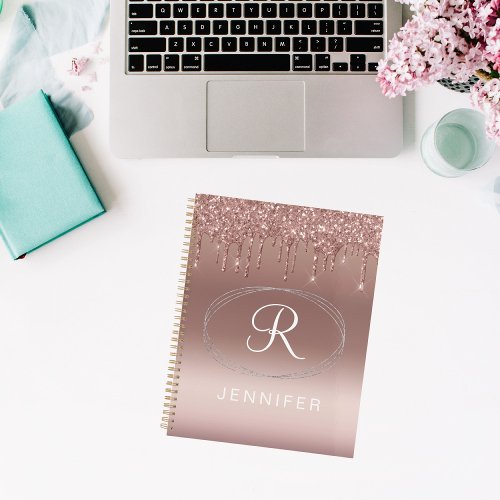 Rose Gold and Silver Glitter Monogram  Planner