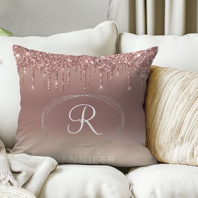 Rose Gold and Silver Glitter Monogram  Throw Pillow (Creator Uploaded)