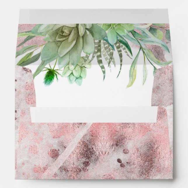 Rose Gold and Succulents Greenery Modern Envelope (Back (Bottom))