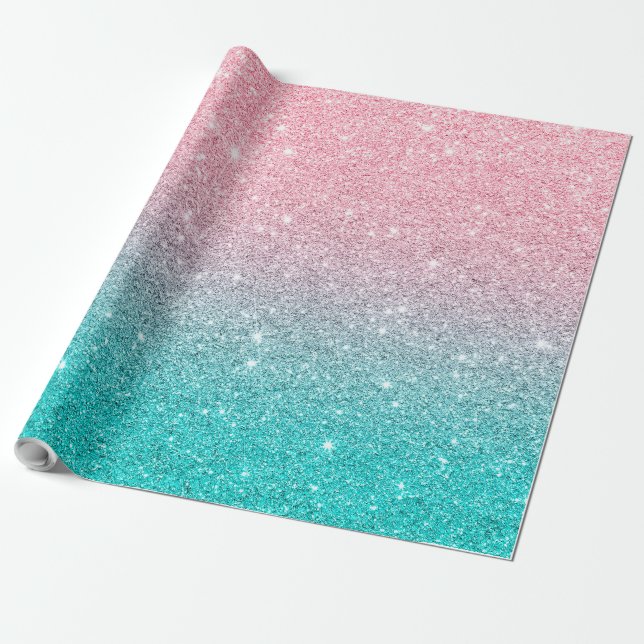 Rose-gold and turquoise glitter texture ombre wrapping paper (Unrolled)