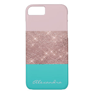 Rose Gold and Turquoise Monogrammed Color Block iPhone 8/7 Case
