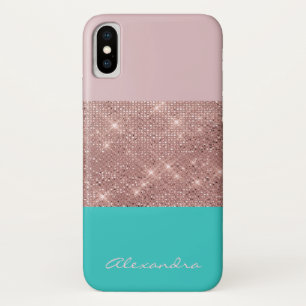 Rose Gold and Turquoise Monogrammed Color Block iPhone X Case