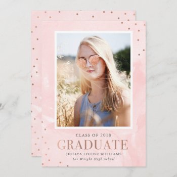 Rose Gold And Watercolor Graduation Invitations by fancypaperie at Zazzle