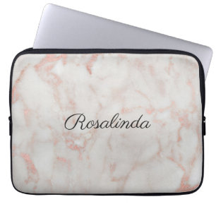 Rose Gold And White Faux Glitter Pattern Monogram Laptop Sleeve