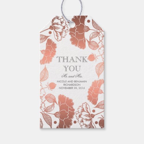Rose Gold and White Floral Wreath - Wedding Gift Tags - Rose gold peonies wreath elegant wedding and/or special party tags