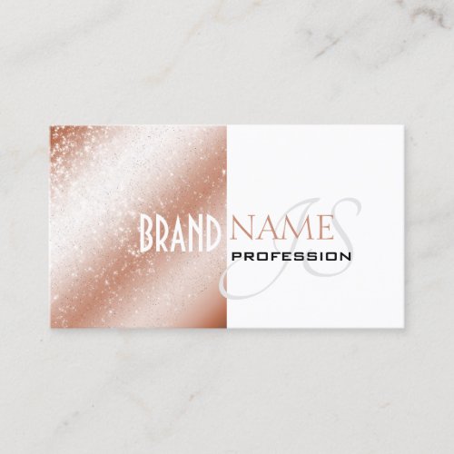 Rose Gold and White Glitter Stars Elegant Monogram Business Card