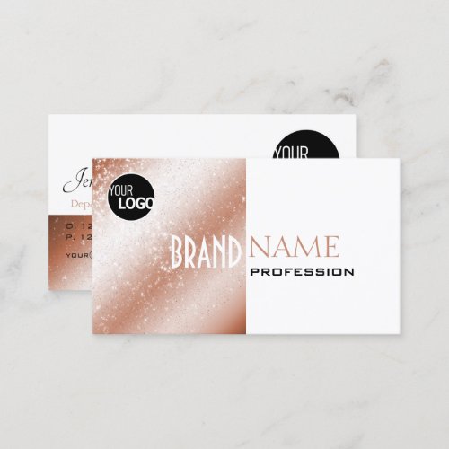 Rose Gold and White Glitter Stars with Logo Modern Business Card