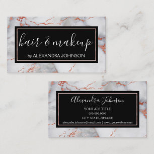 Rose Gold and White Marble Hair and Makeup Business Card