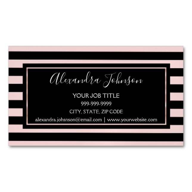 Rose Gold and White Marble Hair and Makeup Business Card Magnet (Front)