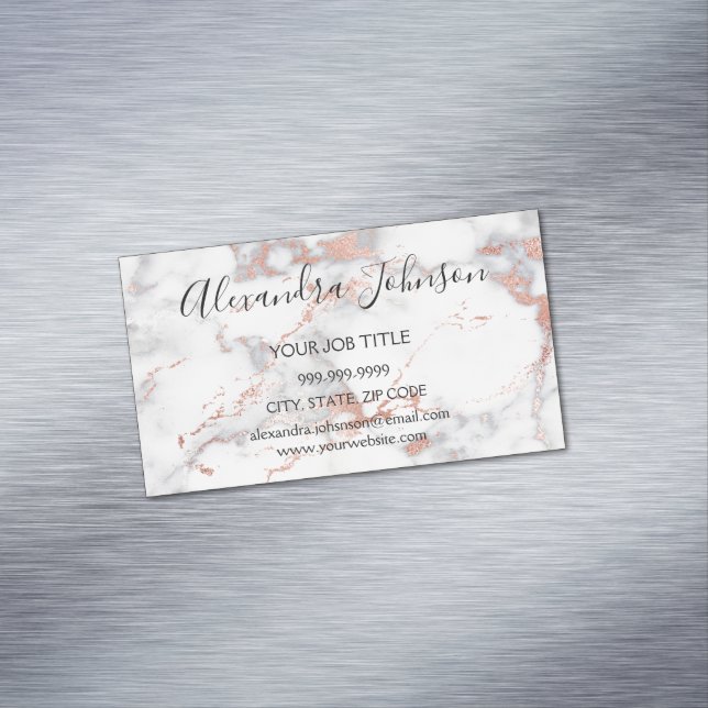 Rose Gold and White Marble Hair and Makeup Business Card Magnet (In Situ)