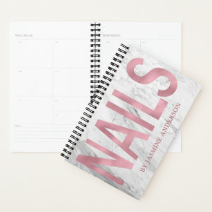Rose Gold And White Marble Nails Appointment Book Planner
