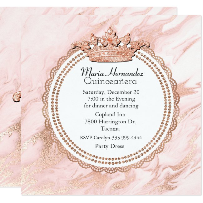 Rose Gold and White Marbled Quinceanera Invitation