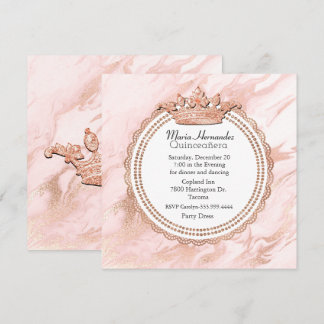 Rose Gold and White Marbled Quinceanera Invitation