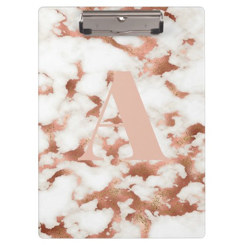Rose Gold and White Monogram Clipboard