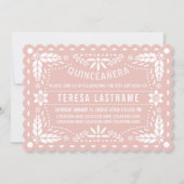 Rose gold and white papel picado Quinceañera Invitation (Front)