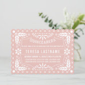 Rose gold and white papel picado Quinceañera Invitation (Standing Front)