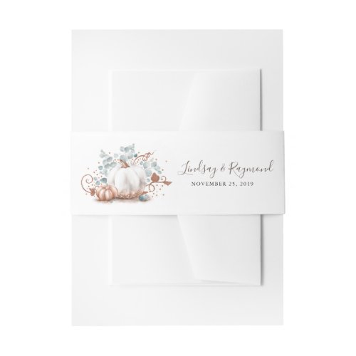 Rose Gold and White Pumpkin Fall Harvest Invitation Belly Band