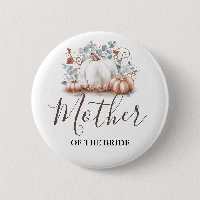 Rose Gold and White Pumpkin Fall Wedding Button (Front)