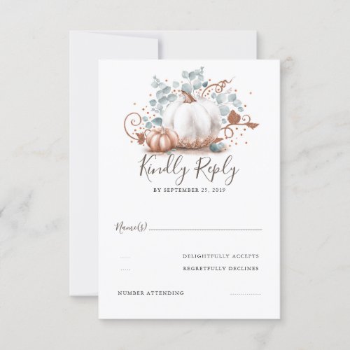 Rose Gold and White Pumpkins Fall Wedding RSVP