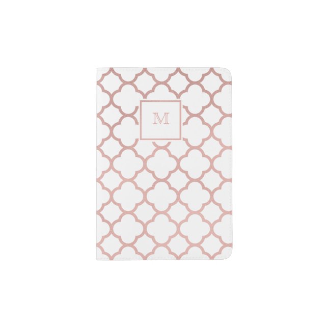 Rose Gold and white quatrefoil Passport Holder (Front)