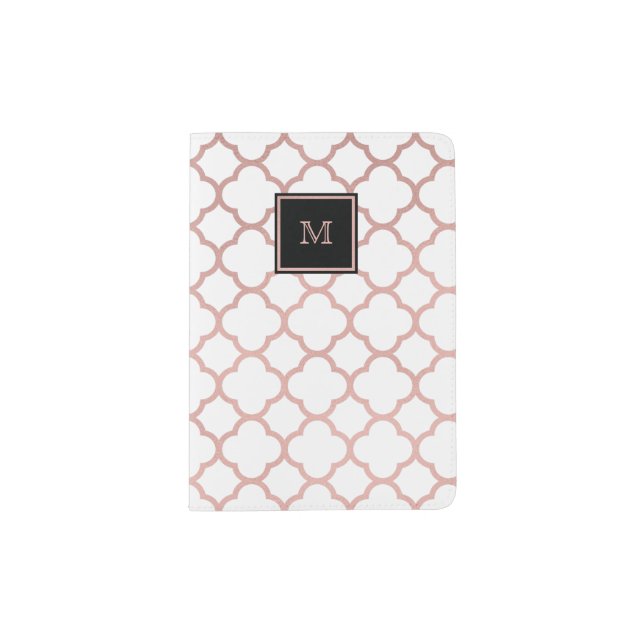Rose Gold and white quatrefoil Passport Holder (Front)