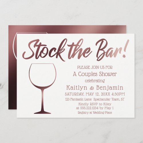Rose Gold and White Stock the Bar Couples Shower Invitation