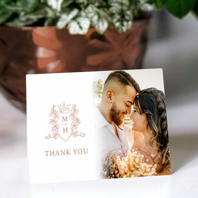 Rose gold and white wedding photo favor thank you card (Creator Uploaded)