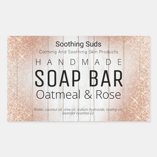 Rose Gold And White Wood Handmade Soap Labels (Front)