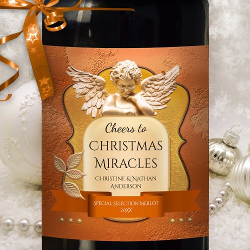 Rose Gold Angel Christmas Miracle Wine Label