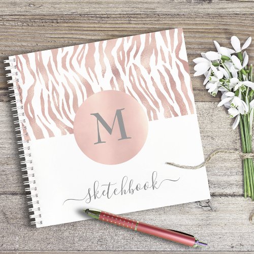 Rose Gold Animal Print Glam Monogram Sketchbook Notebook