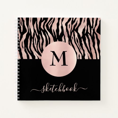 Rose Gold Animal Print Monogram Sketchbook Glam Notebook