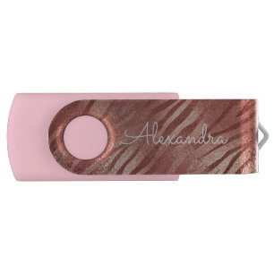 Rose Gold Animal Print Monogram USB Thumb Drive
