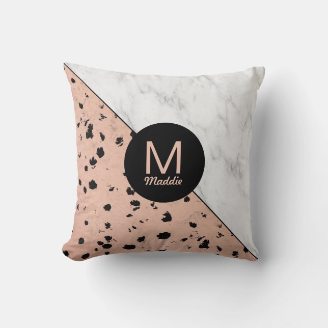 Rose Gold Animal Print with Monogram Throw Pillow (Front)