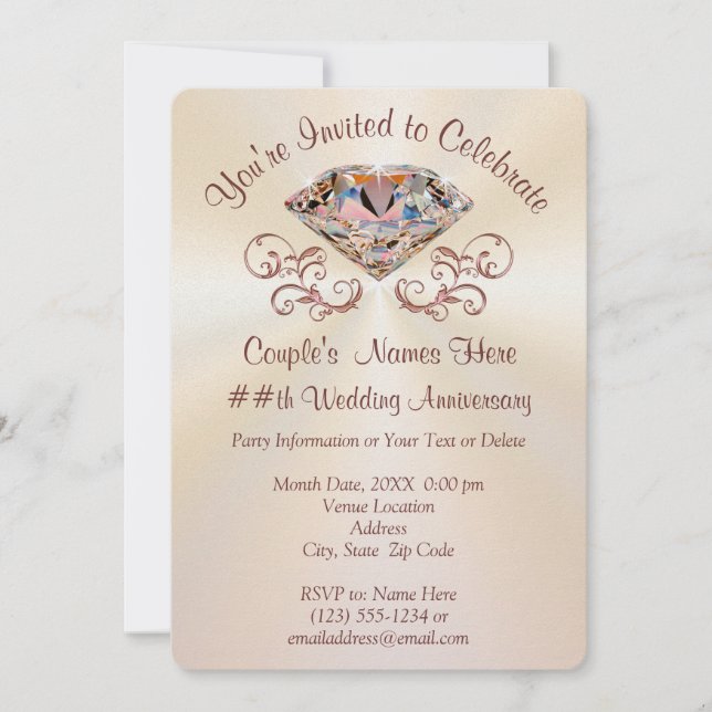 Rose Gold Anniversary Invitations, Personalized Invitation (Front)