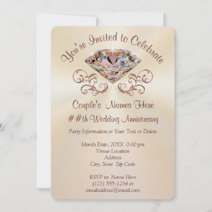 Rose Gold Anniversary Invitations, Personalized Invitation