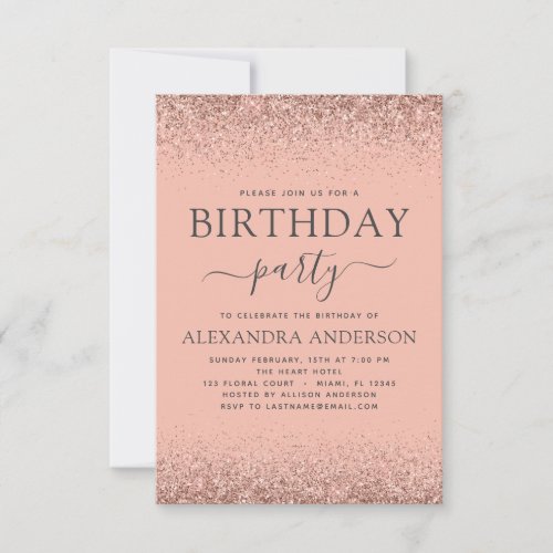 Rose Gold Any Age Birthday Pink Sparkle Glitter Invitation