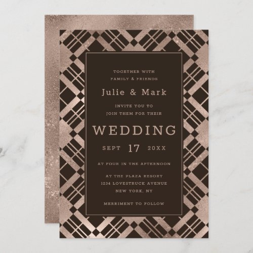 Rose Gold  Any Color Background Plaid Wedding Invitation