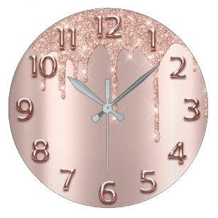 3dRose Chic Trendy Girly Pink Blush Rose Gold Glitter Gemstone Marble Wall Clock 15 x 15 