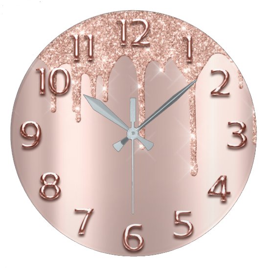 Rose Gold Arabic Number Glitter Drip Blush Glitter Large Clock