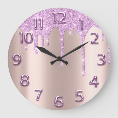 Rose Gold Arabic Number Glitter Drip Blush Glitter Large Clock