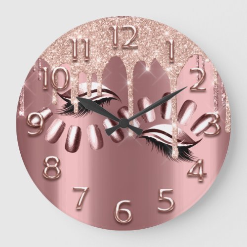 Rose Gold Arabic Number Glitter Drip Blush Nails Large Clock