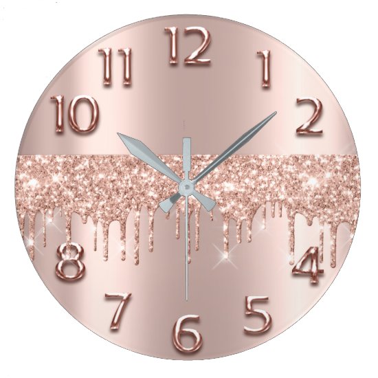 Rose Gold Arabic Number Metallic Blush Glitter Large Clock