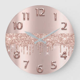 Rose Gold Arabic Number Metallic Blush Glitter Large Clock