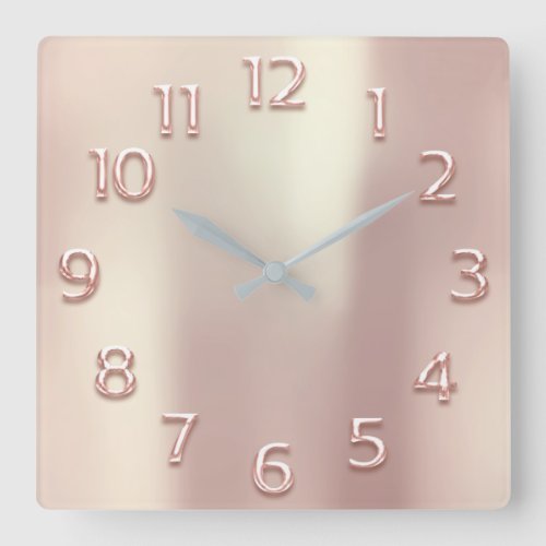 Rose Gold Arabic Number Metallic Blush Powder Pear Square Wall Clock