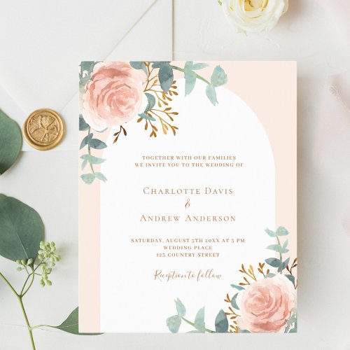 Rose gold arch floral greenery budget wedding