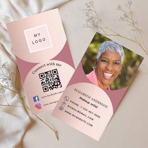 Rose gold arch photo Qr code logo social media Business Card