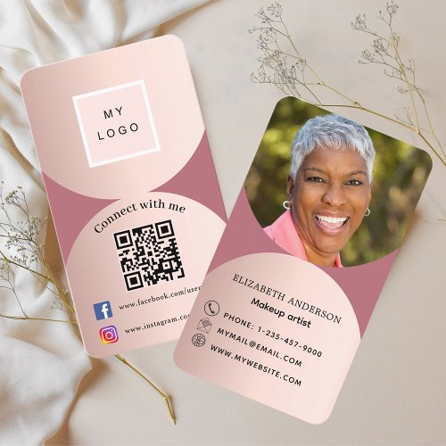 Rose gold arch photo Qr code logo social media Business Card